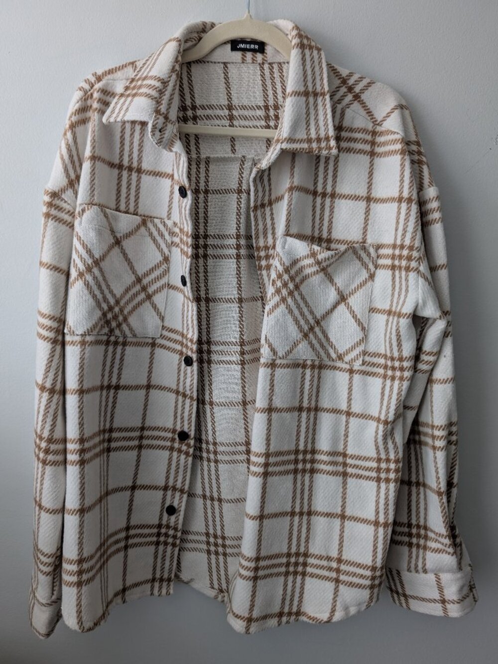 JMIERR Men’s Plaid Shacket Overshirt Cream Tan Size L Never Worn